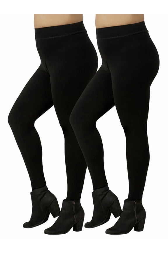 2 Pack Women's Premium Cotton Leggings Plus Size S-3XL Full Length With High Wide Waistband High Waist Curvy Plus Leggings Ankle No See-Through Workout Yoga Pants Tummy Control Activewear Womenswear