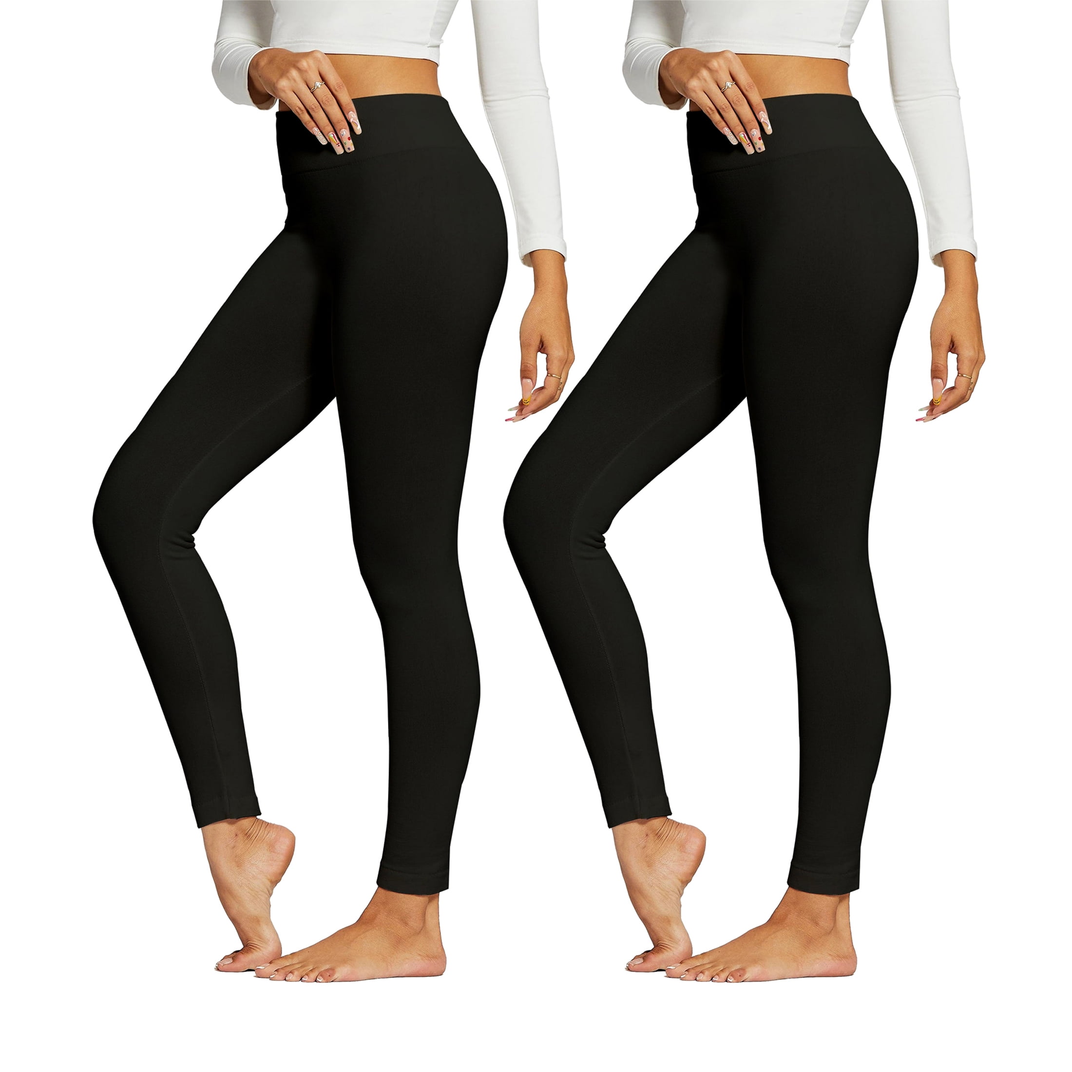 2Pack Women's Premium Style HighWaist Black FleeceLined Leggings