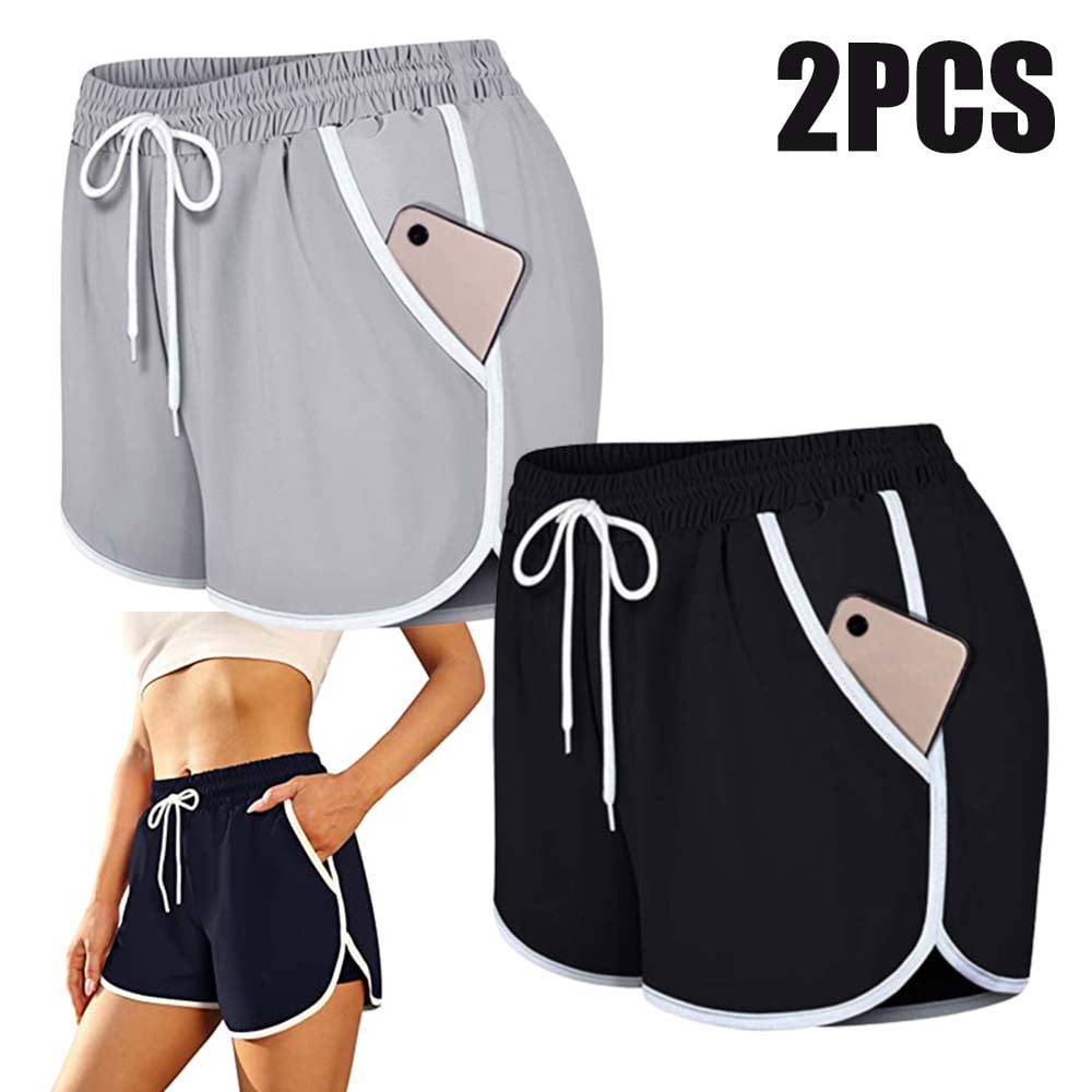 2 Pack Women's Quick Dry Athletic Shorts with Pockets Running Workout Gym  Shorts with Liner