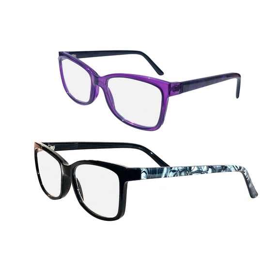 2 Pack Women's Readers – Anti Blue Light Reading Glasses with Acrylic Lens (Black/Purple, 2.00)