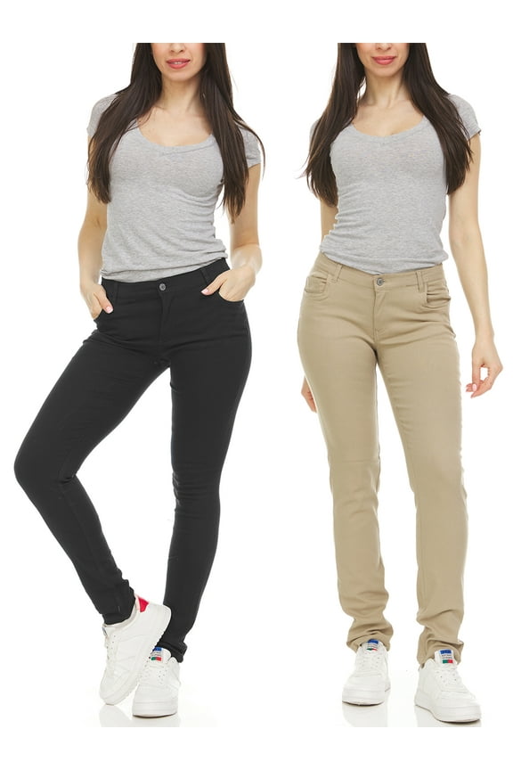 2-Pack Women's Regular Stretchy Skinny 5-Pocket Uniform Soft Chino Pants
