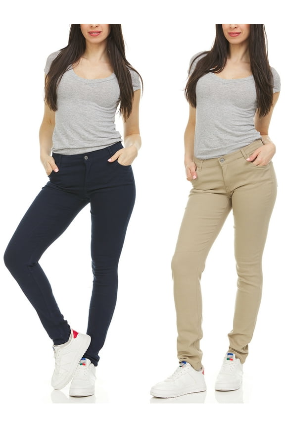 2-Pack Women's Super Stretchy Skinny 5-Pocket Uniform Soft Chino Pants