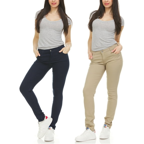 2-Pack Women's Regular Stretchy Skinny 5-Pocket Uniform Soft Chino Pants
