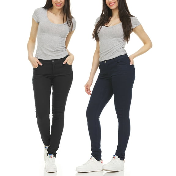 2-Pack Women's Super Stretchy Skinny 5-Pocket Uniform Soft Chino Pants