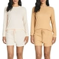 thumbnail image 1 of 2 Pack: Women's Ribbed Knit Long Sleeve Top and Shorts Pullover Lounge Pajama Set (Available In Plus Size), 1 of 6