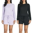 thumbnail image 1 of 2 Pack: Women's Ribbed Knit Long Sleeve Top and Shorts Pullover Lounge Pajama Set (Available In Plus Size), 1 of 6