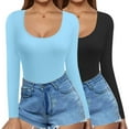 thumbnail image 1 of 2 Pack Women's Scoop Neck Tops Long Sleeve Slim Fit T Shirt Thermal Shirts Basic Tight Tee XS-XXL, 1 of 3