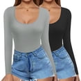 thumbnail image 1 of 2 Pack Women's Scoop Neck Tops Long Sleeve Slim Fit T Shirt Thermal Shirts Basic Tight Tee XS-XXL, 1 of 3
