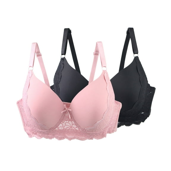 2 Pack Women's Seamless Bras Plus Size Underwire High Support Full Coverage Lace Flower Tshirt Everyday Bra (100C, Pink/Black)