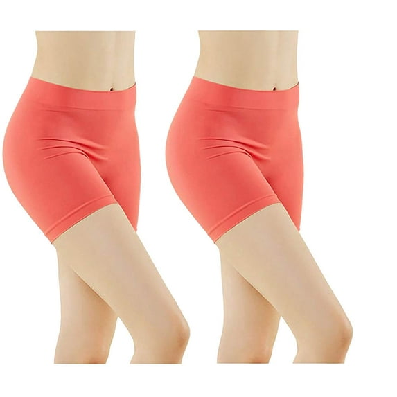 2 Pack Women's Seamless Stretch Exercise Yoga Shorts (Coral)