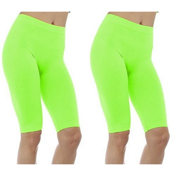 2 Pack Women's Seamless Stretch Yoga Exercise Shorts Neon Lime 19"
