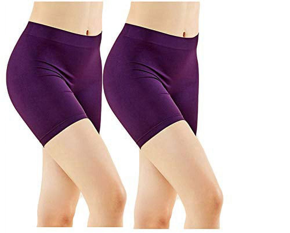 2 Pack Women's Seamless Stretch Yoga Exercise Shorts (Purple