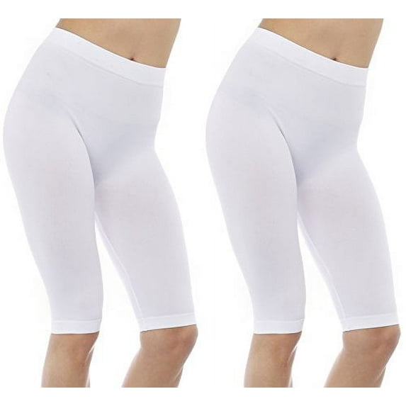 2 Pack Women's Seamless Stretch Yoga Exercise Shorts White 19"