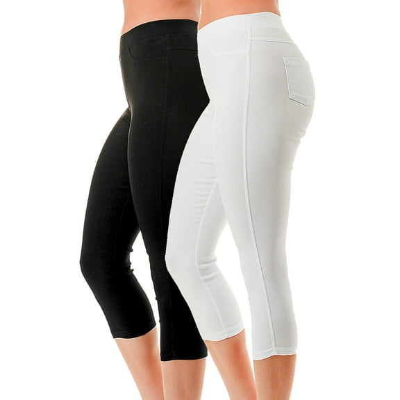 2 Pack Women's High Waist Cotton Capri Jegging Pants Pull On Stretch Capris Size S - 3XL 20" Inseam