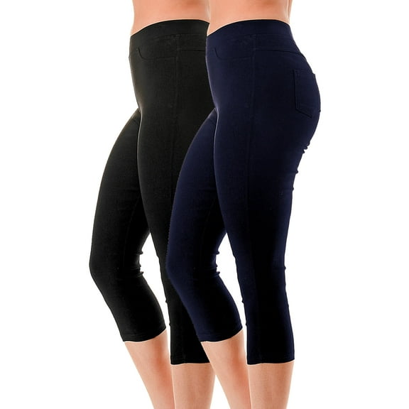 2 Pack Women's High Waisted Capri Jegging Pants Pull on Stretch Capris Size S - 3XL Inseam 20"