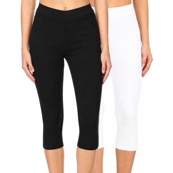 2 Pack Women's High Waist Cotton  Capri Jegging Pants Pull on Stretch Capris Size S - 3XL 20" Inseam