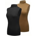 thumbnail image 1 of 2 Pack Women's Sleeveless Turtleneck Tank Top - Slim Fit Stretchy Basic Layer Shirt (Black & Tan), 1 of 5