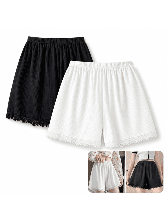 2-Pack Women's Slip Shorts Under Dresses, Ultra Soft Modal Safety Pants Anti Chafing, Seamless No Show Underskirt Leggings for Skirt, One Size (Black+White)