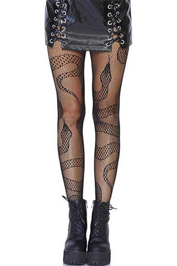 2-Pack Women's Snake Print Fishnet Tights - Mesh Stockings with Ultra Stretch Fit