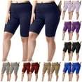 thumbnail image 1 of 2 Pack Women's Soft Stretch Solid Knee-Length Yoga Shorts, Elastic Pull-On Waist with Convenient Side Pockets for Gym Workout & Daily Running | TruHer,Khaki L, 1 of 8
