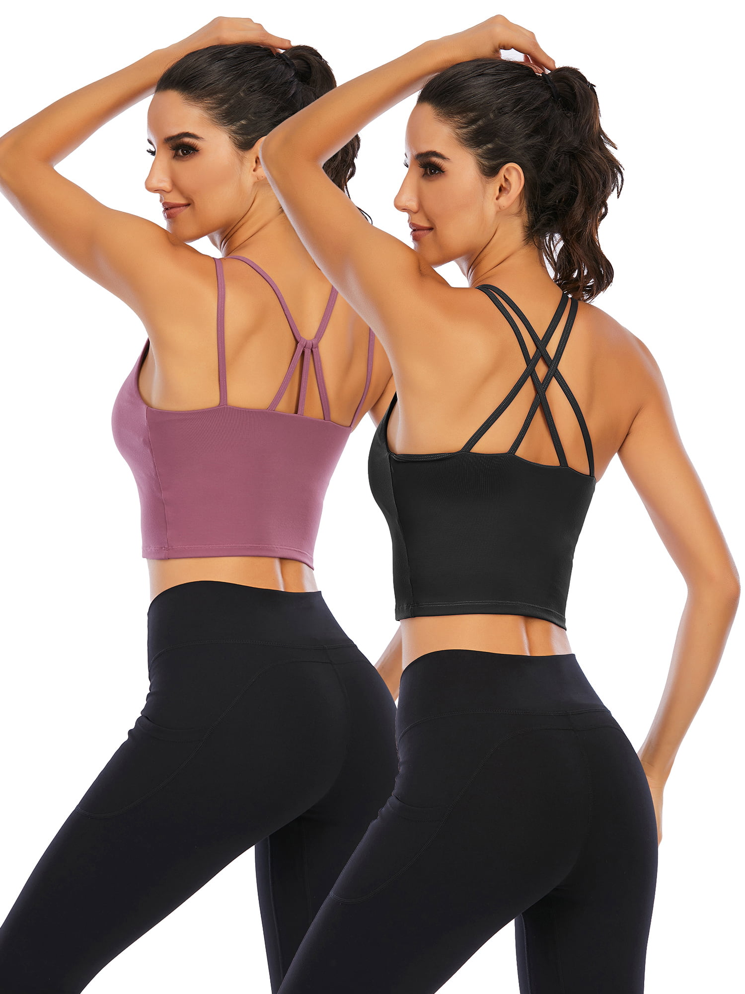 2 Pack Women's Sport Bra Strappy Back Yoga Tops Running Workout T
