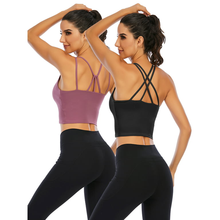 2 Pack Women's Sport Bra Strappy Back Yoga Tops Running Workout T