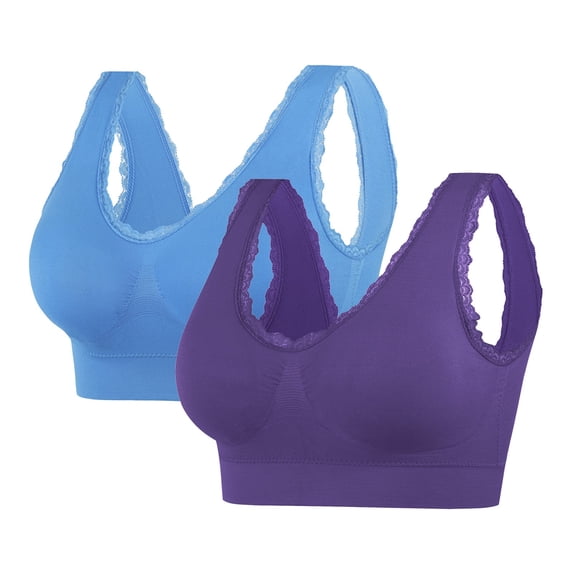 2 Pack Women’s Sports Bra Seamless Scoop Neck T-Shirt Bra Plus Size No Underwire Lace Workout Bras
