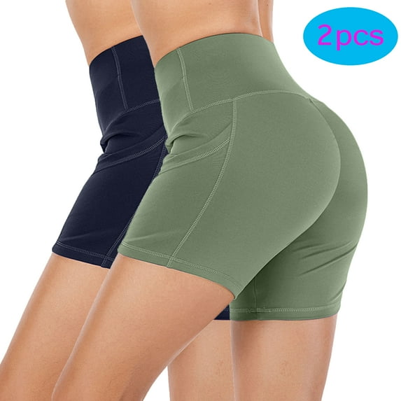 2 Pack Women's Stretch Yoga Shorts Sport Shorts Activewear Workout Sweat Running Shorts Women's Active Biker Yoga Shorts with Pockets