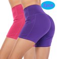 thumbnail image 1 of 2 Pack Women's Stretch Yoga Shorts Sport Shorts Activewear Workout Sweat Running Shorts Women's Active Biker Yoga Shorts with Pockets, 1 of 8