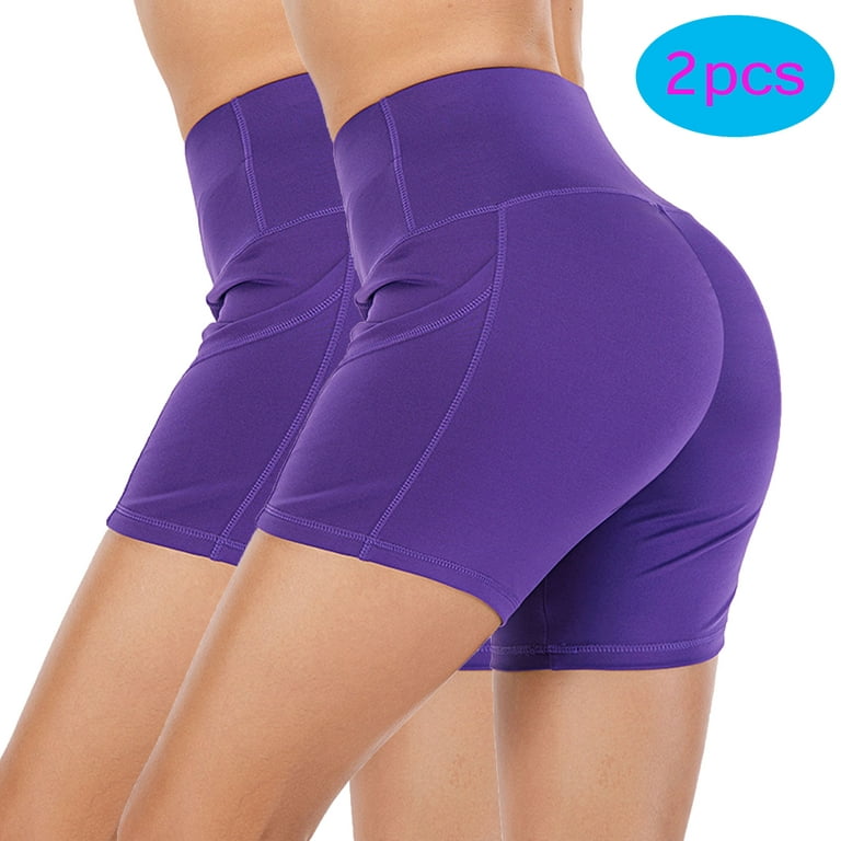 2 Pack Women's Stretch Yoga Shorts Sport Shorts Activewear Workout Sweat  Running Shorts Women's Active Biker Yoga Shorts with Pockets