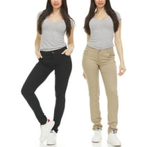 2-Pack Women's Super Stretchy Skinny 5-Pocket Uniform Soft Chino Pants