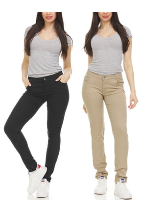 2-Pack Women's Super Stretchy Skinny 5-Pocket Uniform Soft Chino Pants