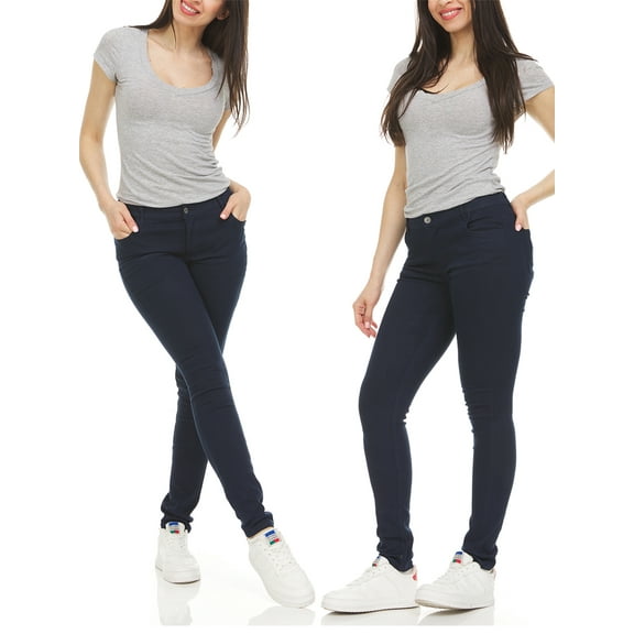 2-Pack Women's Super Stretchy Skinny 5-Pocket Uniform Soft Chino Pants