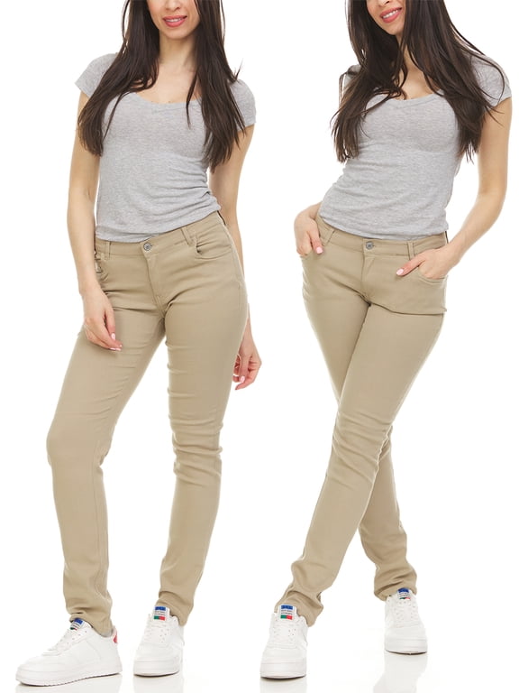 2-Pack Women's Super Stretchy Skinny 5-Pocket Uniform Soft Chino Pants