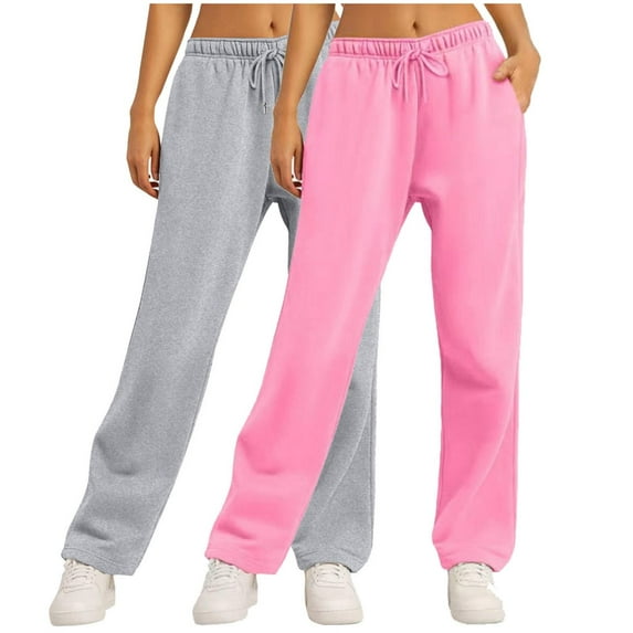 2 Pack Women's Sweatpants Casual Solid Color Loose Sports Running Sweatpants Long Pants S-2XL
