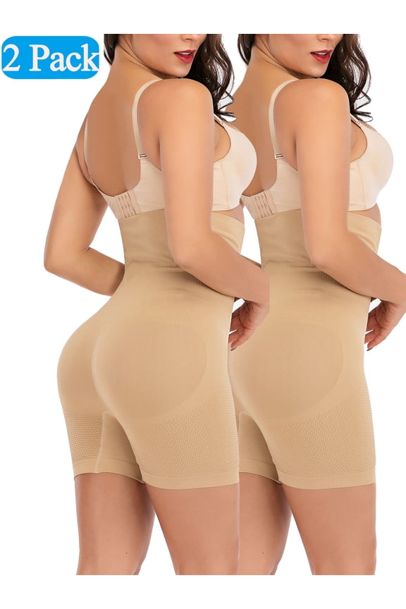 2 Pack Women Body Shaper Tummy Control Shapewear High Waist Mid-Thigh Slimmer Shorts Underwear Butt Lifter Bodysuit Panties