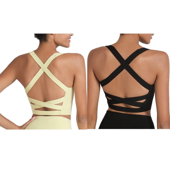 2-Pack Women's Wide Strappy Yoga Sports Bras Criss-Cross Back Tank Tops