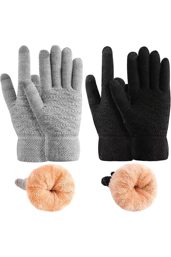 2 Pack Women's Winter Warm Touch Screen Gloves Womens Thermal Cable Knit Wool Fleece Lined Glove for Cold Weather