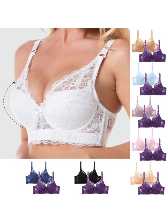 2 Pack Women's Wireless Bra for Front Closure, Wire-Free Comfort, Patterned Style And Flexible Fit, Supportive Underwear for Daily Outfits And Relaxed Weekends, for Home, Travel
