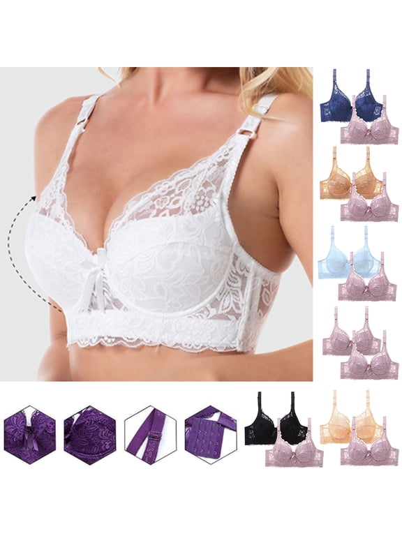 2 Pack Women's Wireless Bra for Front Closure, Wire-Free Comfort, Patterned Style And Flexible Fit, Supportive Underwear for Daily Outfits And Relaxed Weekends, for Home, Travel