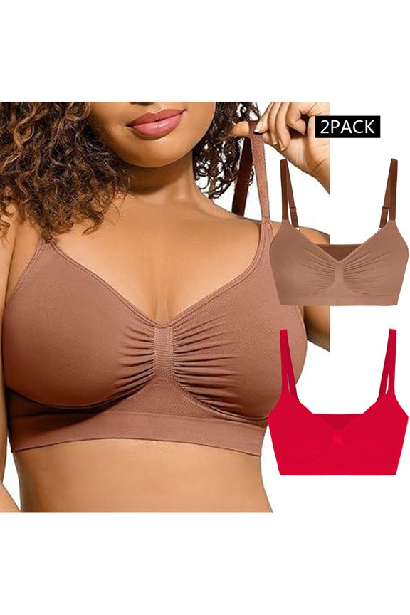 2 Pack Women's Wireless Bras, Supportive Bra Large Breast Full Coverage Bra Push up Bras with Comfort Lift Sleep Bras, L-2XL