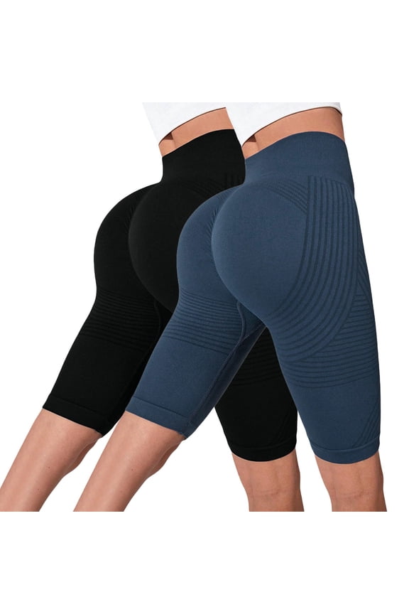 2 Pack Womens 3D Anti Cellulite Leggings - Butt Lifting Compression High Waisted Workout Tummy Control Yoga Shorts 3D Leggings Cellulite Compression Anti Cellulite Shorts