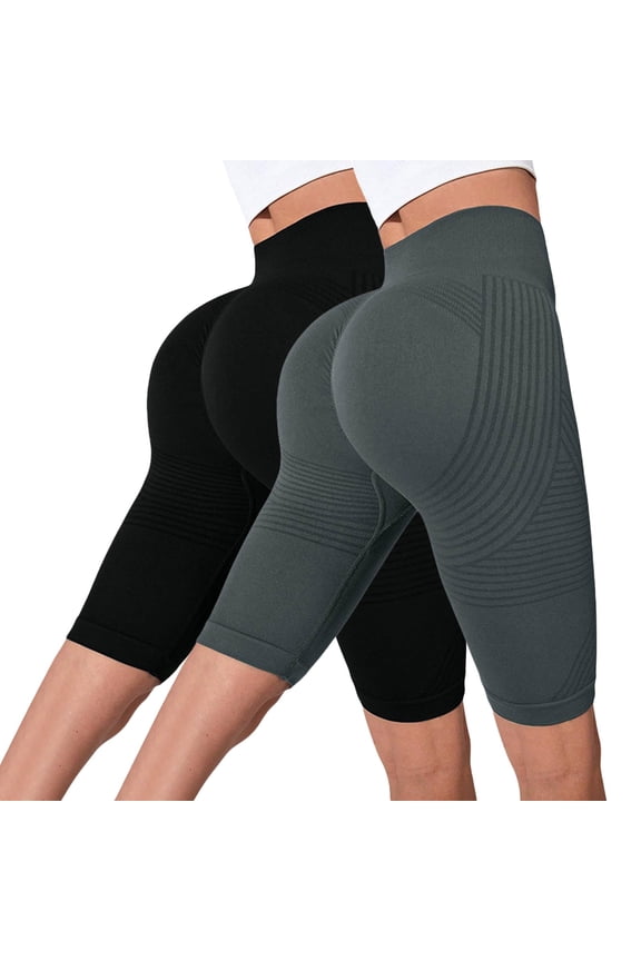2 Pack Womens 3D Anti Cellulite Leggings - Butt Lifting Compression High Waisted Workout Tummy Control Yoga Shorts 3D Leggings Cellulite Compression Anti Cellulite Shorts