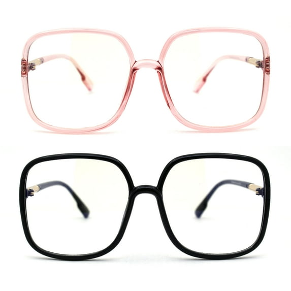 (2-Pack) Womens 90s Oversize Rectangular Butterfly Clear Lens Eyeglasses 1 Black 1 Pink