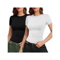 thumbnail image 1 of 2 Pack Womens Basic Short Sleeve Crew Neck T Shirt Slim Fit Tee 2024 Summer Y2k Going Out Crop Tops Tight Shirts, 1 of 7