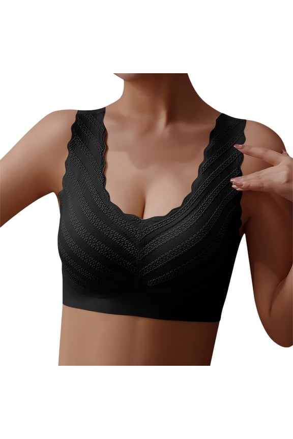 2 Pack Womens Bras Comfortable Seamless Bralette Sleep With Lace Trim Relax Nightwear Plus Size Wireless Support Bras