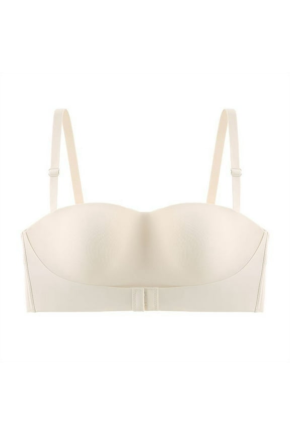 2 Pack Womens Bras Comfortable Strapless Gathering Non Wrapping Chest Glare Back Front Button Traceless Bras