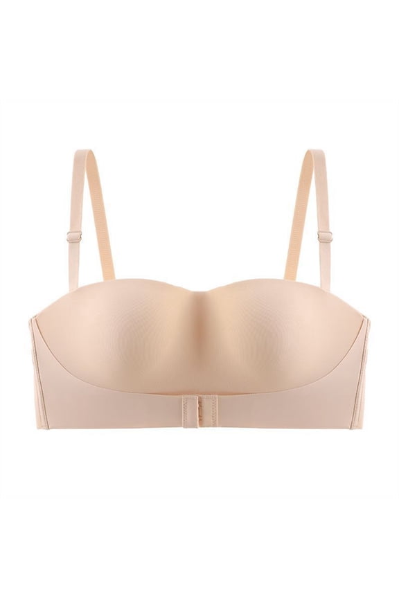 2 Pack Womens Bras Comfortable Strapless Gathering Non Wrapping Chest Glare Back Front Button Traceless Bras