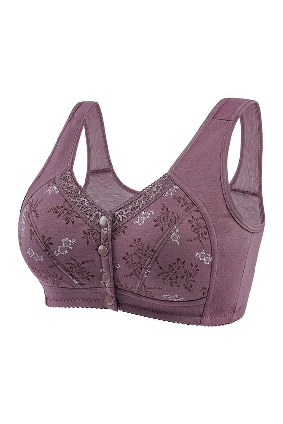 2 Pack Womens Bras Front Side Buckle Lace Edge Without Steel Ring Movement Seamless Gathering Adjustment Yoga Sleep Large Bras