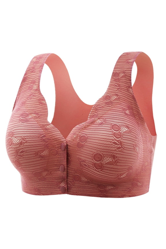 2 Pack Womens Bras No Underwire Front Closure Ice Silk Seamless Fixed Cup Cross Back Plus Size Underwear,Brown,L